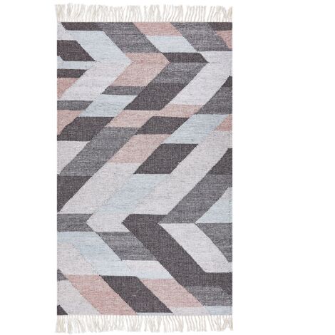 Alfombra de yute beige gris rosa 80 x 150 cm hecho a mano borlas Nakkas