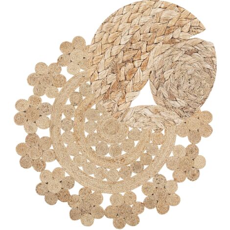 Alfombra de yute beige redonda para salón Boho ø 120 cm Birecik