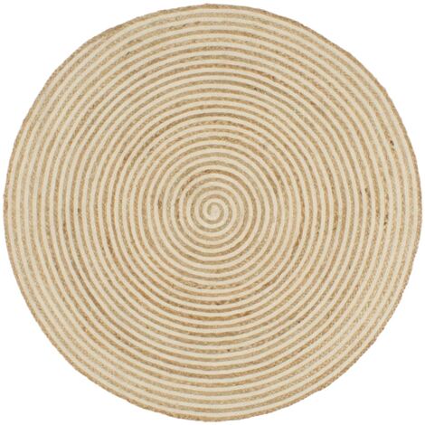 Alfombra de Yute hecha a mano con diseño de espirales Blanco 120 cm DEC023512