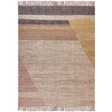 Alfombra de yute marrón amarillo mostaza 160 x 230 cm patrón geométrico Samlar