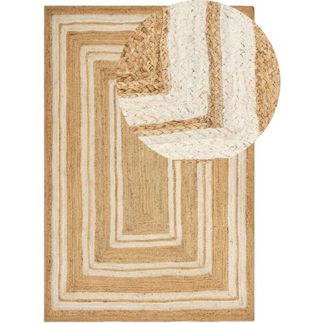 Alfombra de yute natural con patrón geométrico beige 200 x 300 cm Elmali