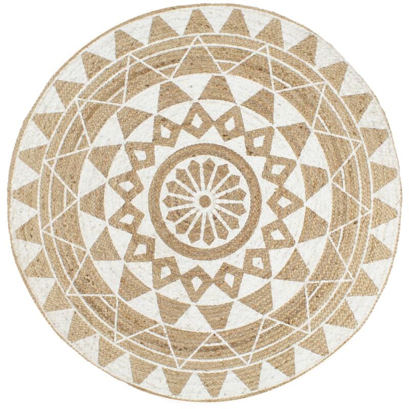 

Alfombra de yute tejida a mano con estampado blanco 120 cm - Blanco