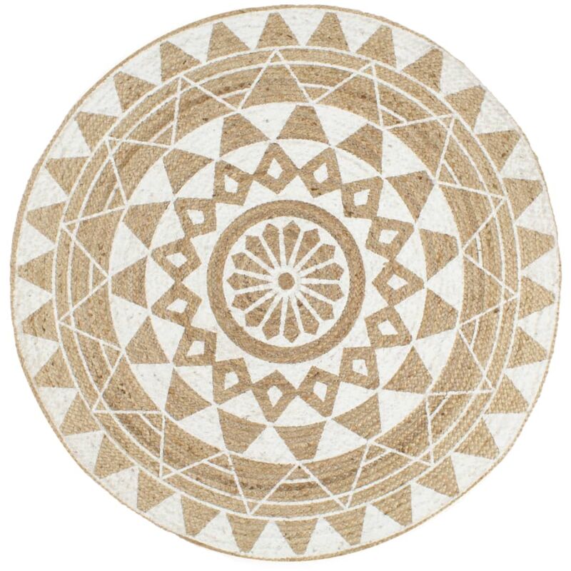 

vidaXL Alfombra de yute tejida a mano con estampado blanco 150 cm - Blanco