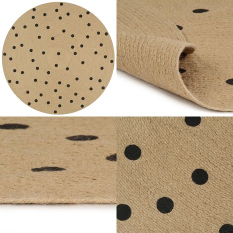 Alfombra de yute tejida a mano de yute estampado lunares 120 cm - Yute trenzado - Alfombra natural