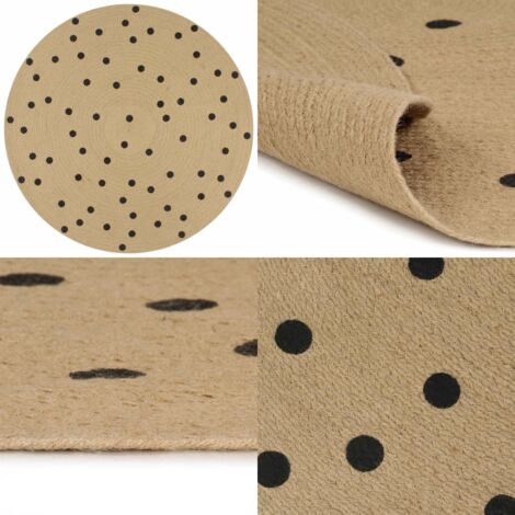 Alfombra de yute tejida a mano de yute estampado lunares 90 cm - Alfombra trenzada - Yute natural