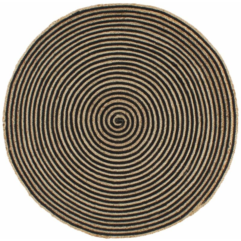 

Alfombra de yute tejida a mano diseno espiral negro 150 cm
