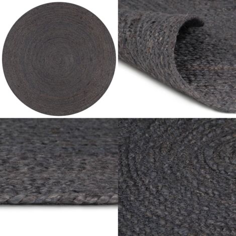Alfombra de yute tejida a mano redonda gris 150 cm - Alfombra trenzada - Alfombra de yute gris