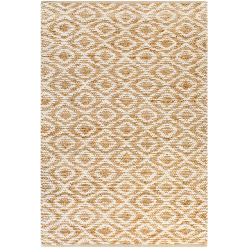 

Alfombra de yute tejida a mano tela 120x180 cm natural y blanca