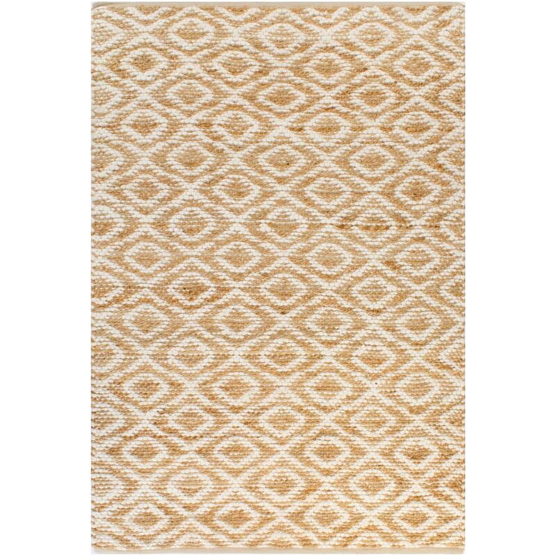 

Alfombra de yute tejida a mano tela 120x180 cm natural y blanca - Beige