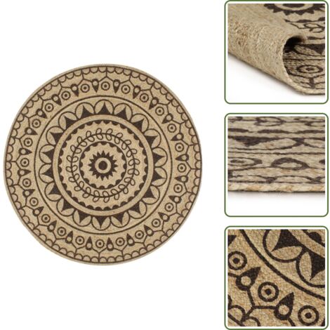 Alfombra decorativa - vidaXL Alfombra de yute tejida a mano estampado marrón oscuro 150 cm - Alfombra natural