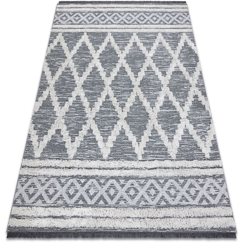 

Rugsx - Alfombra ECO sisal BOHO MOROC Diamantes 22297 franjas - dos niveles de vellón gris / crema, alfombra reciclada Tonos de gris y plata 117x170