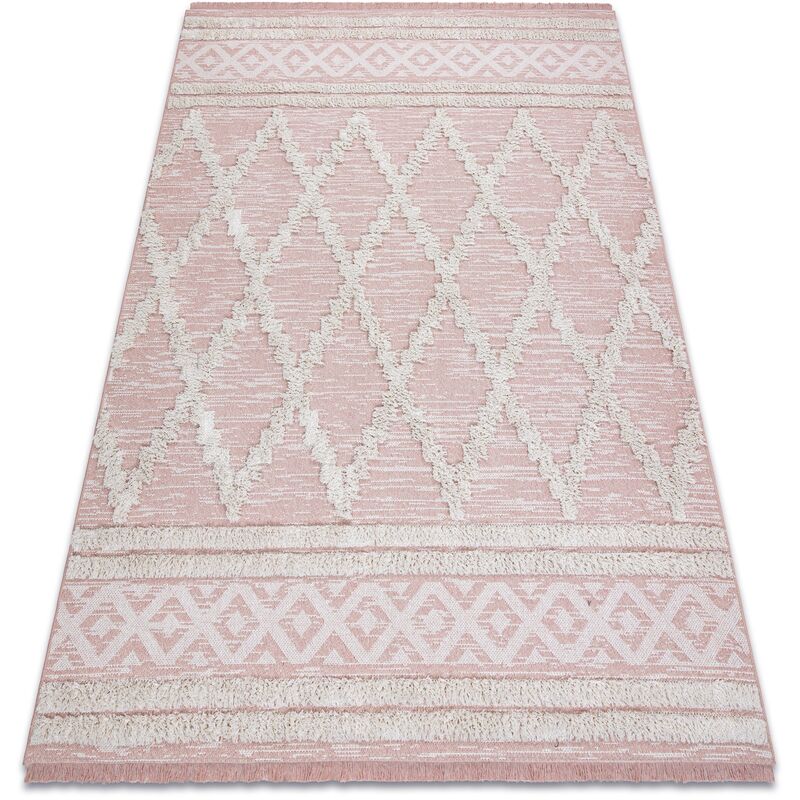 

Rugsx - Alfombra ECO sisal BOHO MOROC Diamantes 22297 franjas - dos niveles de vellón rosado / crema, alfombra reciclada Tonos de rosa 155x220 cm