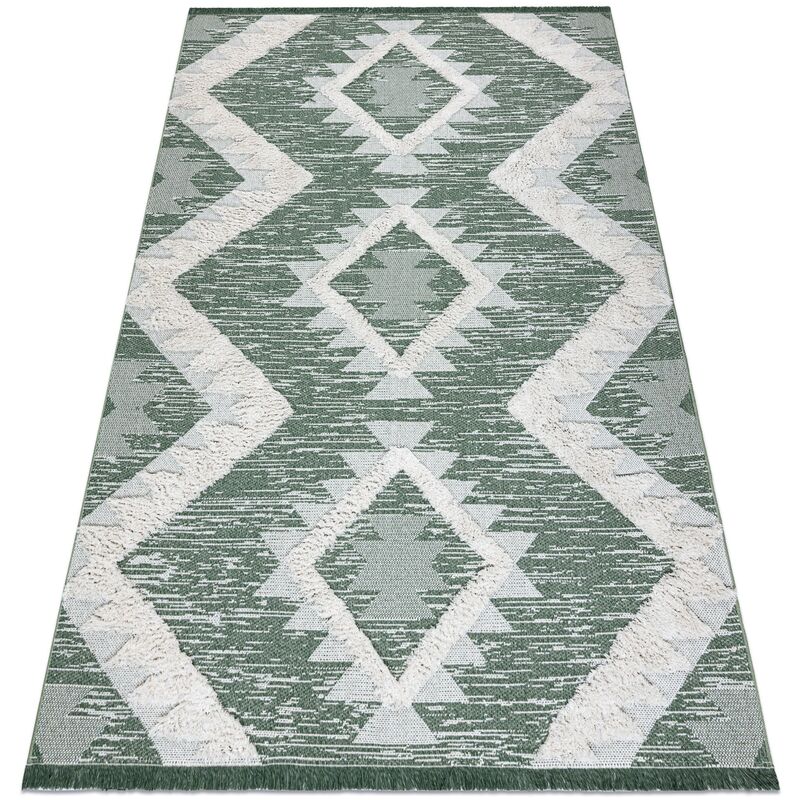 

Alfombra ECO sisal BOHO MOROC Diamantes 22312 franjas - dos niveles de vellón verde / crema, alfombra reciclada Tonos de verde 117x170 cm