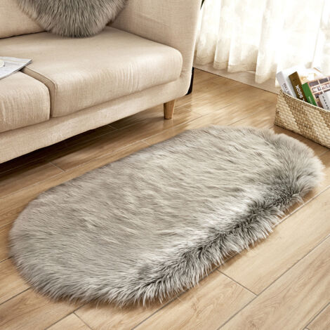Alfombra/felpudo de imitación de lana para salón, sofá y dormitorio 40 x 60 cm (gris)