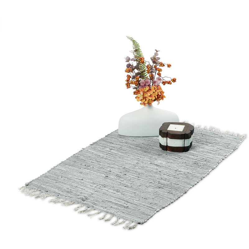 

Alfombra Flecos, Alfombra Jarapa Algodón, 60 x 90 cm, Estera Antideslizante, Dormitorio y Comedor, Gris