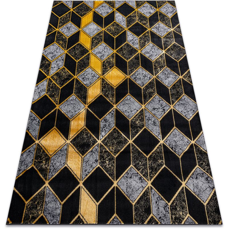 

Alfombra GLOSS moderno 400B 86 elegante, glamour, art deco, 3D геометричен negro / oro Negro 160x220 cm