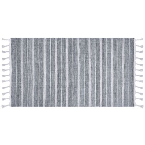 Alfombra gris claro blanco 80 x 150 cm plástico reciclado patrón a rayas Bademli