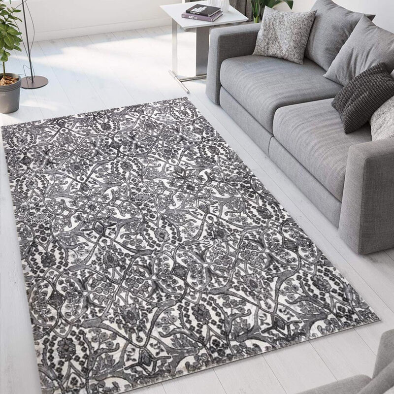 

Alfombra gris moderna de diseño floral de terciopelo corto Double GRI003 | Talla: 80 x 150