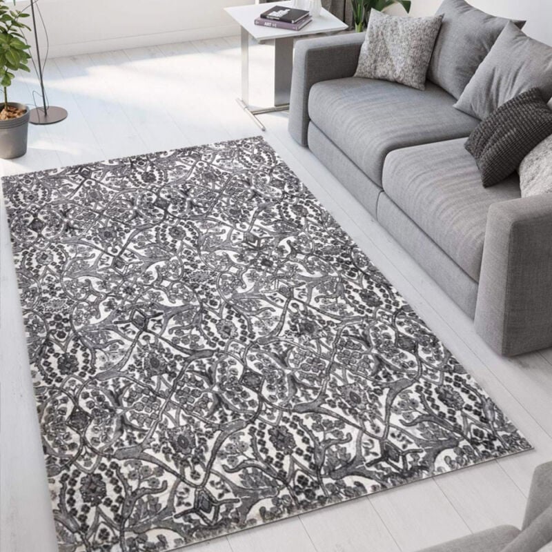 

Alfombra gris moderna de diseño floral de terciopelo corto Double GRI003 | 110 x 170