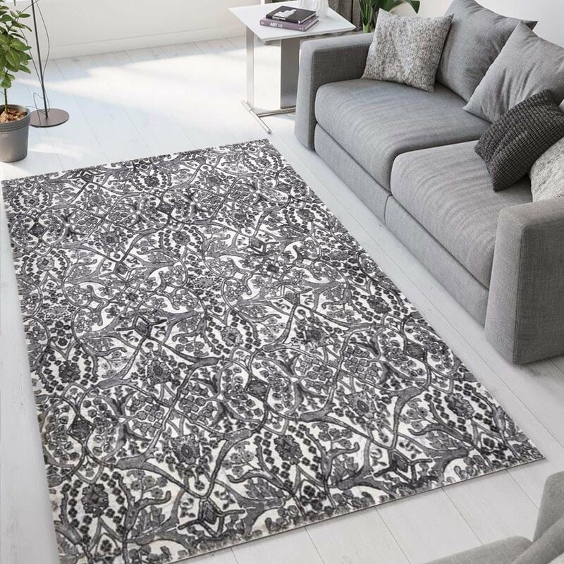 

Alfombra gris moderna de diseño floral de terciopelo corto Double GRI003 | Talla: 133 x 190