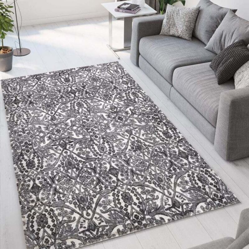 

WMD - Alfombra gris moderna de diseño floral de terciopelo corto Double GRI003 | Talla: 200 x 300