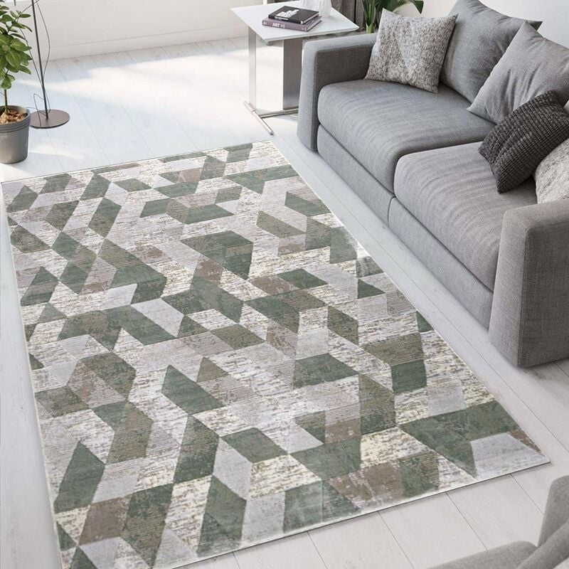 

Alfombra de diseño geométrico moderno Double gris verde VER002 | Talla: 110 x 170