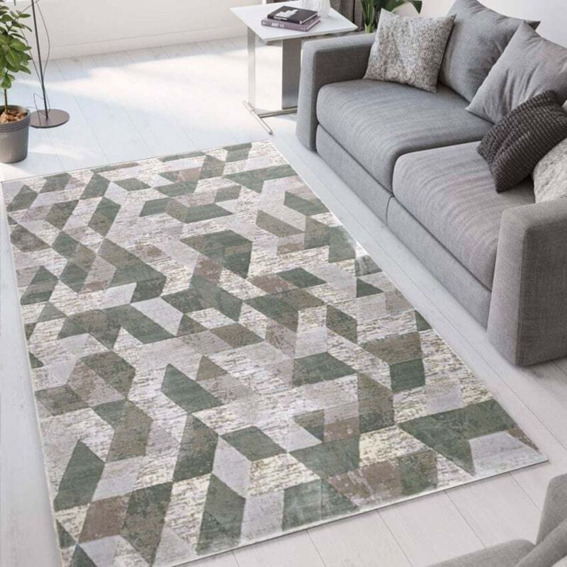 

Alfombra de diseño geométrico moderno Double gris verde VER002 | Talla: 80 x 150