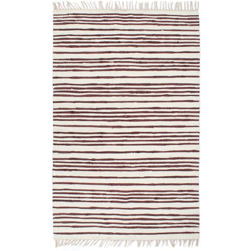 

Alfombra hecha a mano Chindi algodón 120x170cm borgoa y blanco - Rojo