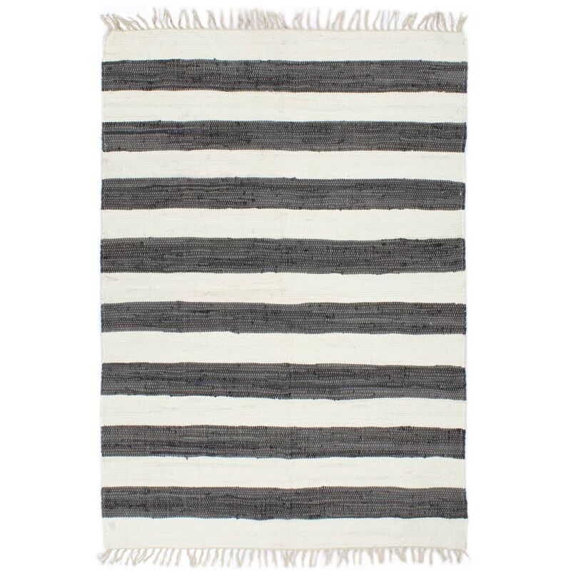 

Alfombra hecha a mano Chindi algodón antracita blanco 200x290cm
