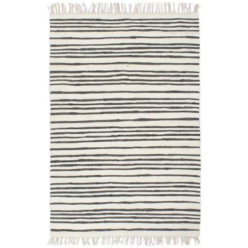 

Alfombra hecha a mano Chindi algodón antracita blanco 200x290cm