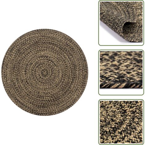 Alfombra hecha a mano de yute negra y natural 120 cm