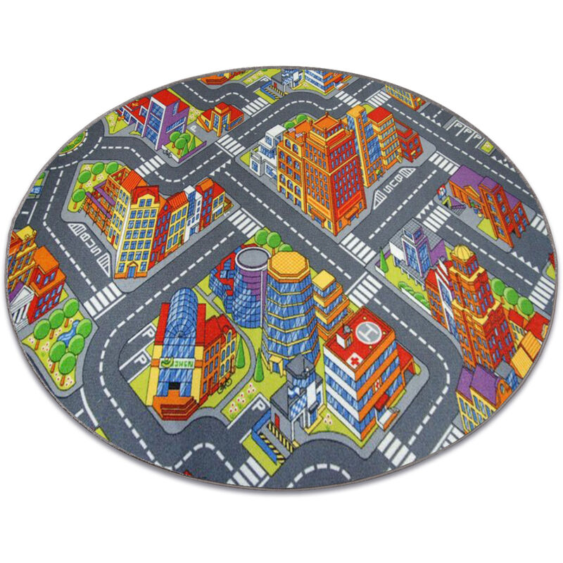 

Rugsx - Alfombra infantil Carreteras BIG CITY círculo Tonos de gris y plata circulo 100 cm