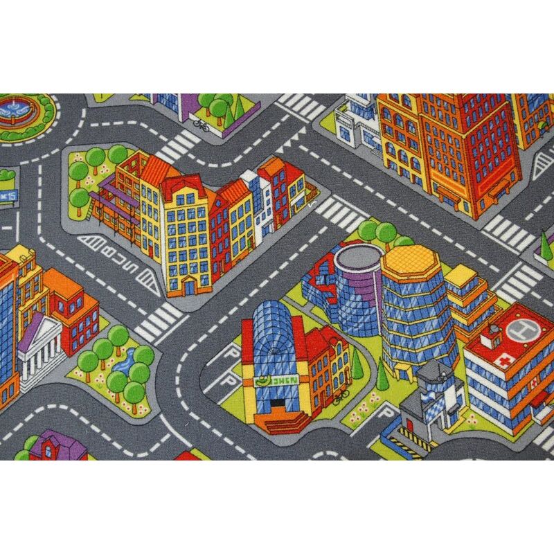 

Rugsx - Alfombra infantil Carreteras BIG CITY Tonos de gris y plata 150x500 cm