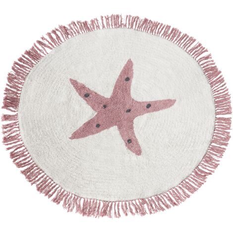 Alfombra infantil divertida con patrón de estrella color blanco crema fabricada en algodón ø 120 cm Stars