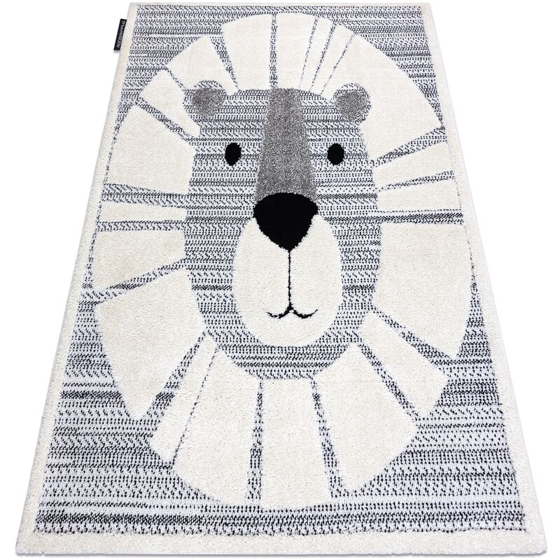 

Rugsx - Alfombra infantil moderna JOY Lion, León para niños - estructura dos niveles de vellón gris / crema Tonos de gris y plata 140x190 cm