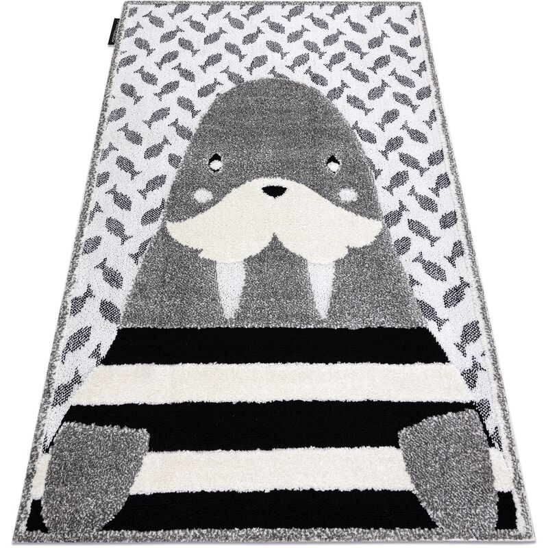 

Rugsx - Alfombra infantil moderna JOY Walrus, Morsa para niños - estructura dos niveles de vellón gris / crema Tonos de gris y plata 120x170 cm