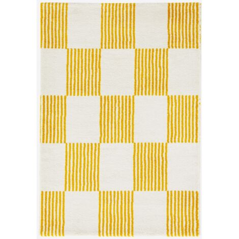 Alfombra interior con motivo damero amarillo y blanco