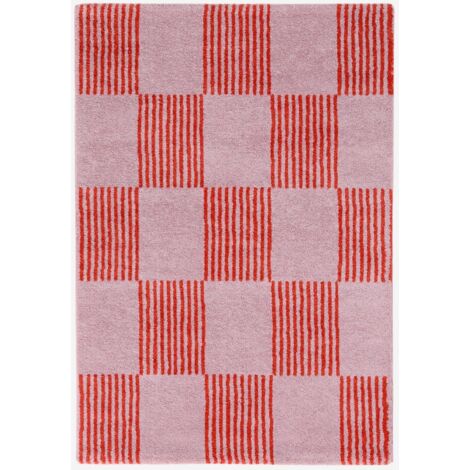 Alfombra interior con motivo damero rojo y rosa