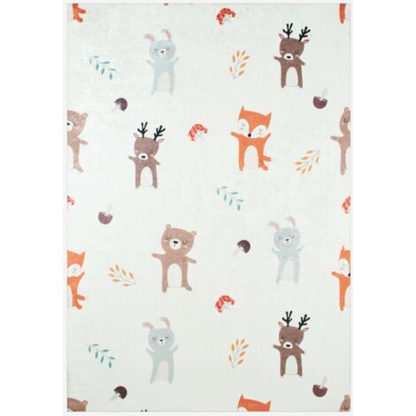 Alfombra interior infantil blanca estampada con animales