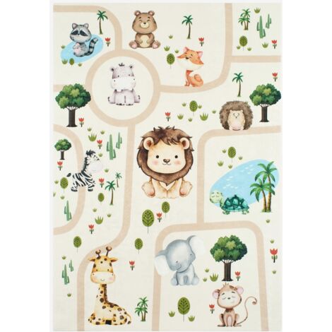 Alfombra interior infantil blanca impresa con animales