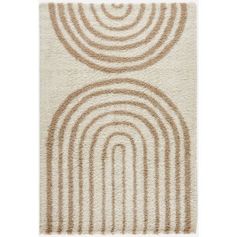 Alfombra interior shaggy con diseños geométricos arco iris beige