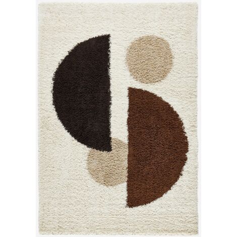 Alfombra interior shaggy motivos circulares beige, marrón, negro