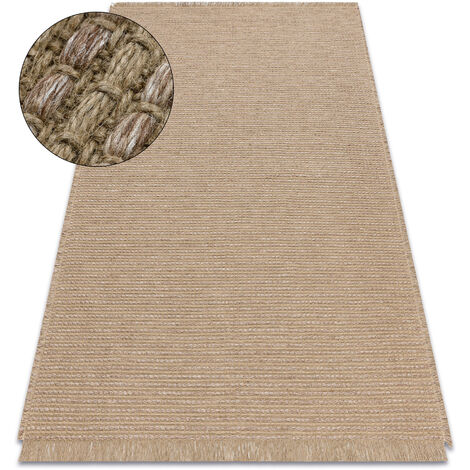 Alfombra JUTE 3652 beige obscuro uniforme - yute, tejido plano, flecos beige 60x100 cm
