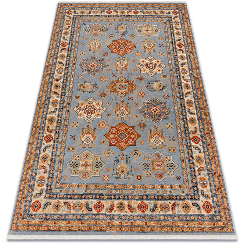 Alfombra KESHAN franjas, Marco oriental 7683/53544 beige / azul multicolour 250x340 cm