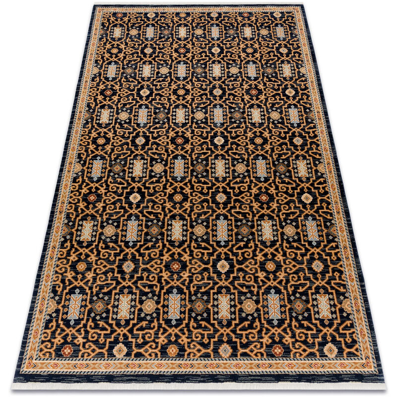 Alfombra KESHAN franjas, oriental clásico 7680/53511 beige / azul oscuro multicolour 120x145 cm