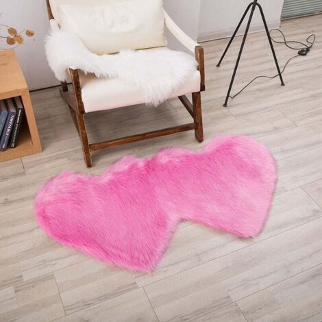 Alfombra KZQ con forma de corazón doble, mullida alfombra de piel sintética de oveja, con forma de corazón para sala de estar, sofá, suelo, dormitorio, decoración del hogar, 61 x 119 cm, rosa