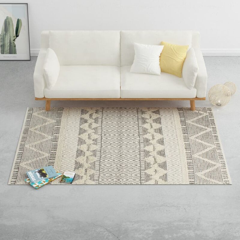 

Alfombra lana tejida a mano blanco/gris/negro/marrón 80x150 cm