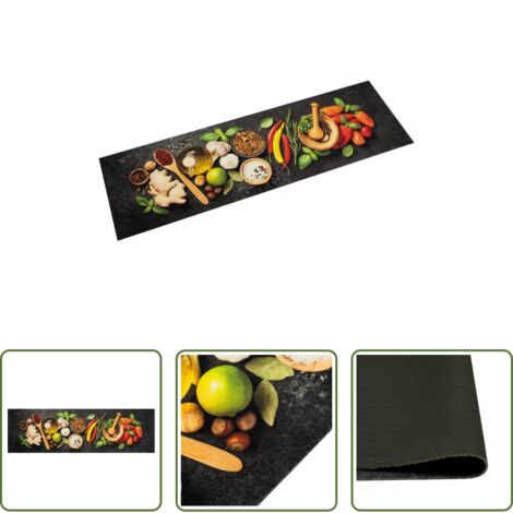Alfombra lavable -  Alfombra de cocina lavable terciopelo dibujo especias 45x150 cm