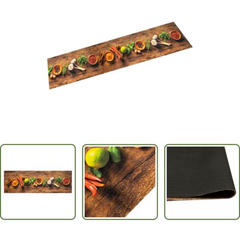 Alfombra lavable -  Alfombra de cocina lavable terciopelo dibujo especias 60x180 cm