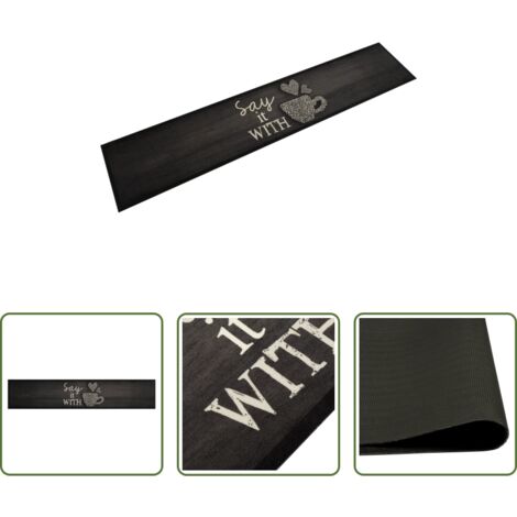 Alfombra lavable -  Alfombra de cocina lavable terciopelo negro taza 60x300 cm